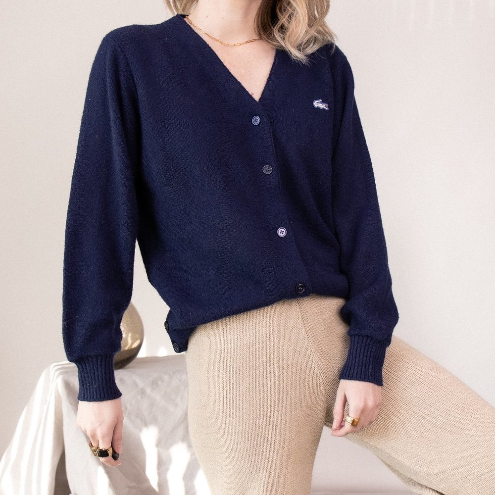 Vintage 70s Lacoste preppy knit boxy cardigan